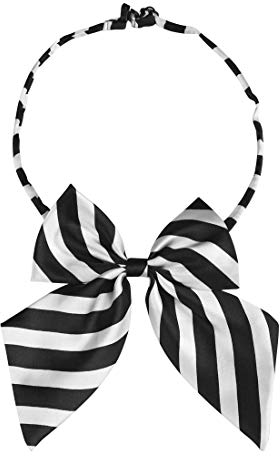 Allegra K Damen Verstellbares Cosplay-Kostüm Vorgebundene Streifen Bowknot Fliege Schwarz Weiß 11 x 14cm