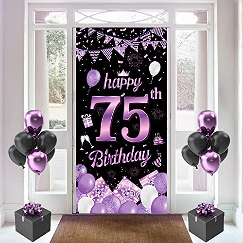 75. Geburtstag Frau Deko, 75 Geburtstagsbanner, Banner 75 Geburtstag Frauen und Männer, Lila Dekoration Banner Hintergrund, Extra Große Geburtstags 75 Schild Poster zum Geburtstagsfeier Deko