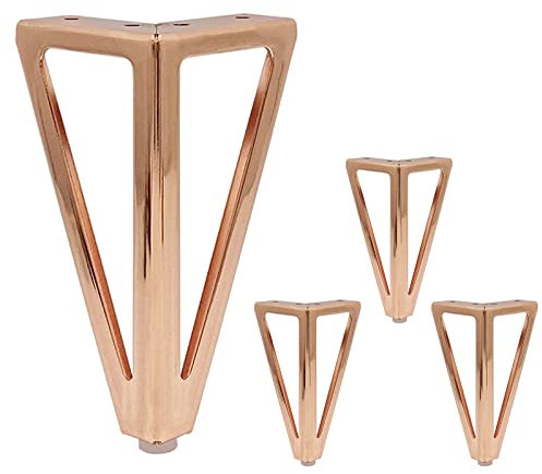 4pcs 15cm Furniture Legs Metal Sofa Cabinet Legs,Iron Triangle Table Feet,DIY Replacement Hairpin Legs for Bed TV Stand Coffee Table Bench Cupboards Nightstand,with Screws (Rose Gold)