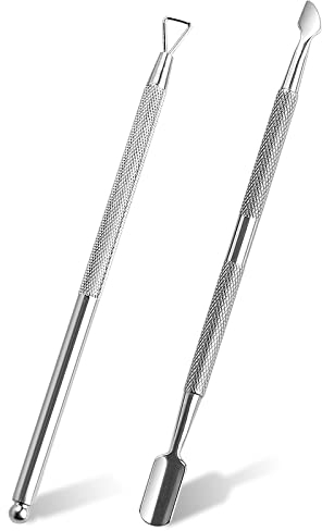 Fishing Fun Cuticle Pusher, 2 Pcs Stainless Steel Cuticle Pusher Tool,Double End Manicure Pedicure UV Gel Nail Polish Remover Tool for Fingernails and Toenails, Silver