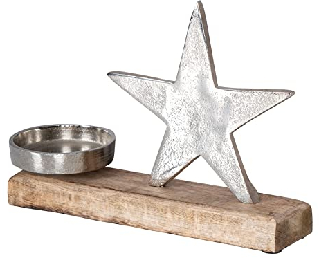 levandeo Kerzenhalter Stern 23x15cm Mango Braun Tischdeko Holz Metallstern Dekoration Deko Aufsteller Weihnachten Wohndekoration Geschenk