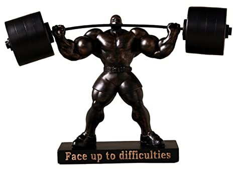 QIANGG Résine Artisanat Statue Moderne créatif décoration de la Maison haltérophilie haltères Ornements Figurine Jardin mâle nouveauté Cadeau,Bronze