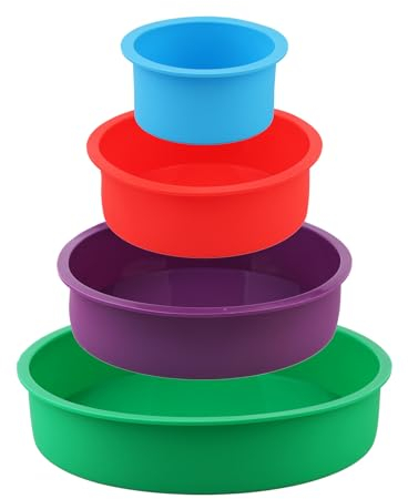Runde Kuchenformen aus Silikon, 4-teiliges Set (10.2 cm, 15.2 cm, 20.3 cm, 25.4 cm), extra dick, antihaftbeschichtet, auslaufsicher, rund, tiefe Käsekuchenformen, Hochzeit, Etage