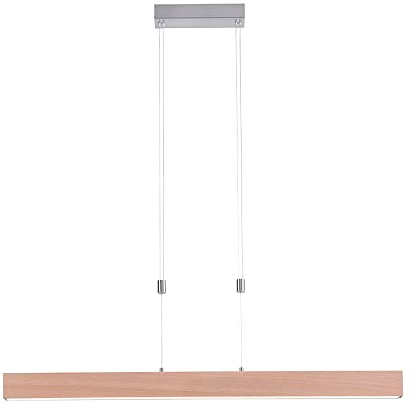 etc-shop LED Pendelleuchte Holzdekor Hängelampe Esstisch Touchdimmer, Holzoptik Memory CCT, braun Stahl silber, 1x LED 30W 1600Lm 2700-5000K, HxLxB 160x110x5cm