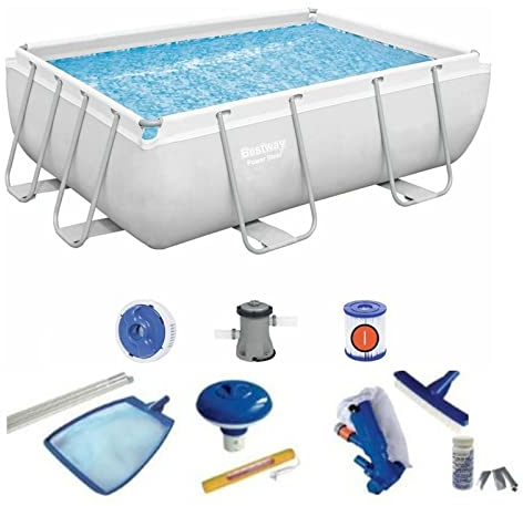 Bestway Pack Piscine Rectangulaire Frame 287x201x100 cm Épurateur, Echelle, Kit de Nettoyage et Doseur de Chlore