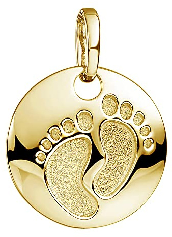 Materia Fußabdruck Anhänger rund Silber 925 Kettenanhänger vergoldet 16mm KA-454-Gold_ohne_Kette