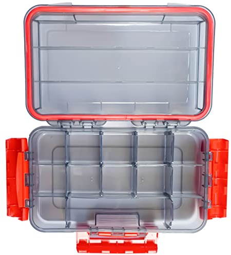 NewShot Large Waterproof Fishing Tackle Box, DIY Dividers Organizer Case for Lure Carp Sea Fly Fishing Swivel Hook Bait Tool Accessories Storage, Transparent Brown (Large - Red 35.5 * 22 * 5cm)