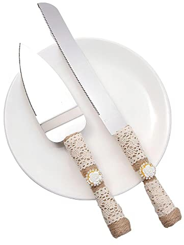 Juego de cuchillos para tartas de boda, estilo rural, juego de servidores de pala, acero inoxidable, boda, fiesta, Acción de Gracias, Navidad (I)