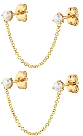 Homxi Damen Ohrstecker,Ohrringe 925 Sterling Silber Kette mit Perle Gold Ohrringe Ohrstecker