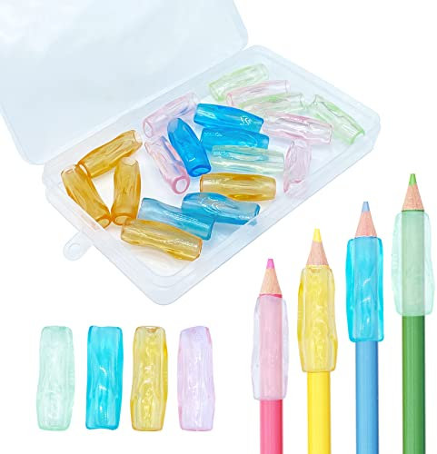 TSHAOUN 20 Pcs Pencil Grips, Colorful Pencil Grips Soft Silicone Pencil Grips Writing Aid Pencil Grips with Storage Box for Kids, Students, Adults, Writing Posture Correction (Multicolour)