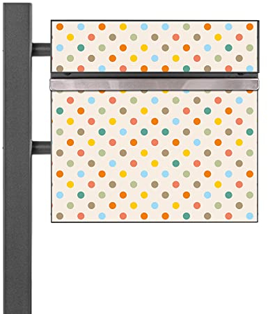banjado® Standbriefkasten Anthrazit mit Motiv Bunte Punkte & Zeitungsfach/Briefkasten mit Standfuß in Anthrazit/Postkasten A4 Einwurf inkl. Montagematerial & 2 Schlüsseln