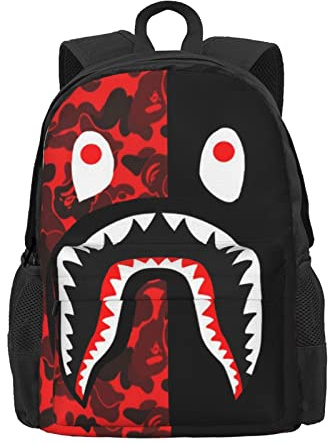 AABSTBFM Rot-Schwarz Hai Damen und Herren Laptop-Rucksack Reiserucksack Sport Turnbeutel Schultaschen für Kinder Mädchen Jungen, Schwarz, Schwarz , One size
