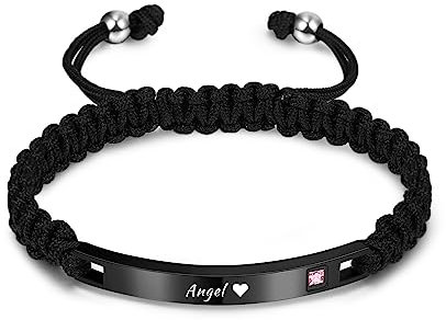 AOTXOXTOA Pulsera Personalizada Nombre Grabado para Las Mujeres Hombres NiñAs NiñOs Parejas Amantes Tobillera Ajustable Hecho A Mano De JoyeríA De Cuerda Trenzada Etiqueta De Acero Inoxidable