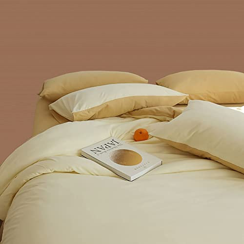 AShanlan Bettwäsche Set 200x200 Creme Weiß Gelb Uni Bettbezug mit Kissenbezug 80x80 cm 3 TLG Microfaser Unifarben Wendebettwäsche Set mit Reißverschluss
