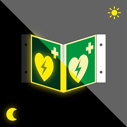 Schild | PERMALIGHT power langnachleuchtend Nasenschild Automatisierter externer Defibrillator (AED), ASR/ISO, Kunststoff, 200x200mm