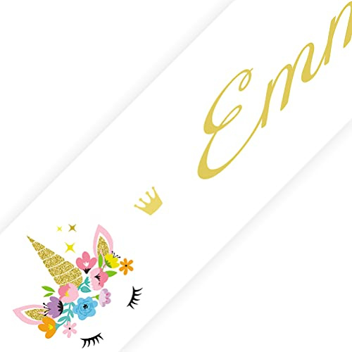 SuperDuperDecor Unicorn Floral Bedroom Wall Border - Personalised Childrens Girls Name Pink Room Decor Art Wallpaper Strips - with Name