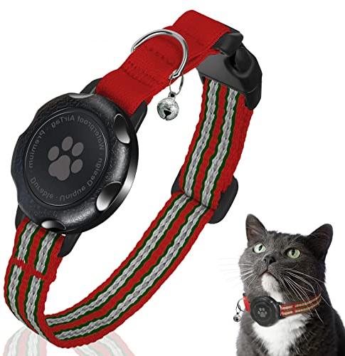 AirTag Katzenhalsband, Integriertes Kätzchenhalsband mit 100% Wasserdichtem AirTag Halter, Schalldichtes, Reflektierendes GPS Katzen Halsband mit Apple Air Tag Hülle für Kätzchen, Welpen (Rot,XS)