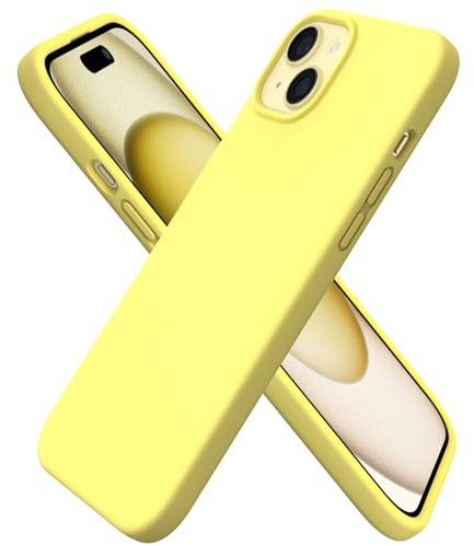ORNARTO Compatible with iPhone 15 Plus Case 6.7, Slim Liquid Silicone 3 Layers Full Covered Soft Gel Rubber 15 Plus iPhone Case Cover 6.7 inch-Creamy Yellow