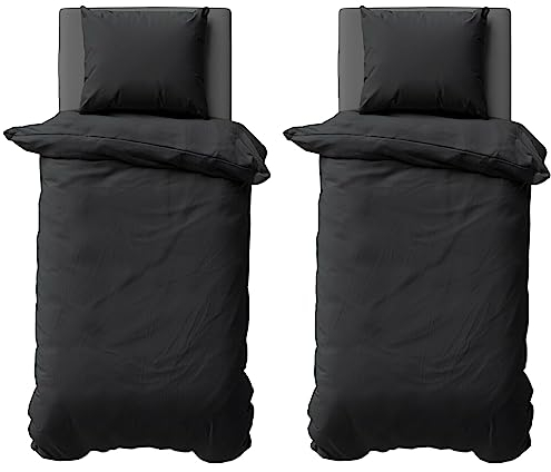 Visaggio Bettwäsche 135x200 cm Mikrofaser Uni Einfarbig 4 teilige Bettbezug Set mit Reißverschluss Schwarz