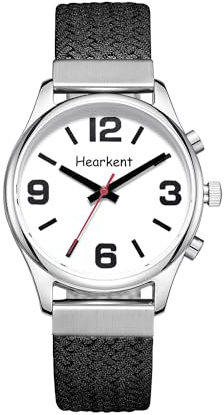 Hearkent Montre parlante aux Accents français avec Grands Chiffres à réglage Automatique pour malvoyants, aveugles ou Personnes âgées,pour Les Femmes (Nylon Noir)