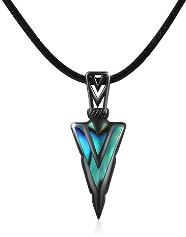CUOKA MIRACLE Kette Herren Schwarz 925 Sterling Silber Abalone Pfeil Anhänger Halskette Punk Pfeilspitze Schmuck für Mann Damen Bruder