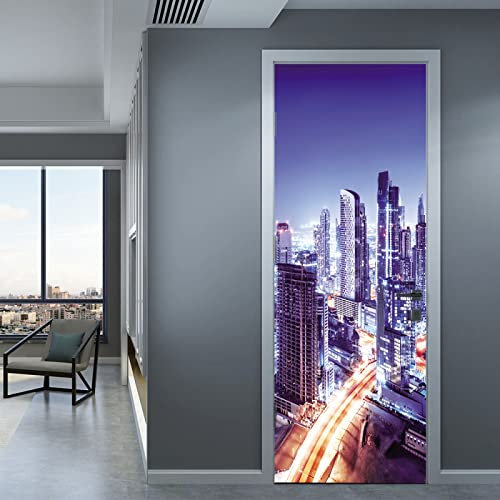 PLEETS Sticker Porte Poster paysage de la ville de new york Papier Peint Trompe l'oeil Pour Salon Chambre Décoration De La Maison Stickers Muraux Imperméable Stickers Amovibles 83 x 204cm