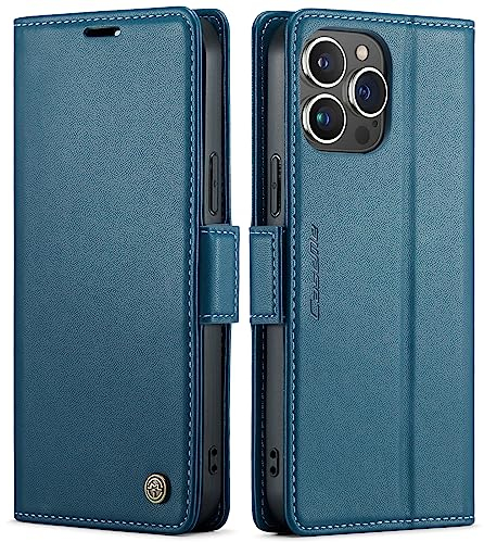 QLTYPRI Wallet Case for iPhone 15 Pro Max, Premium PU Leather Magnetic Flip Folio Case with RFID Blocking Card Slots Kickstand Shockproof Protective Phone Case Cover for iPhone 15 Pro Max – Blue