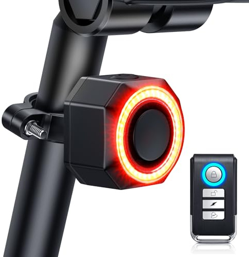 EQIIO Bike Alarm with Remote, Bike Tail Light & Brake Light Auto ON/Off USB-C Rechargeable, 110dB Bicycle Alarm System Anti Theft Vibration Motion Sensor for Bike, Ebike, Scooter, IP65 Waterproof
