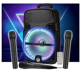 Enceinte DJ sono Karaoké MYDJ MDJ-12 Ring à LEDs RVB 600W 12 USB, Bluetooth, TWS, 3 Micros, Connexion ORDI PC, Soirée Fête