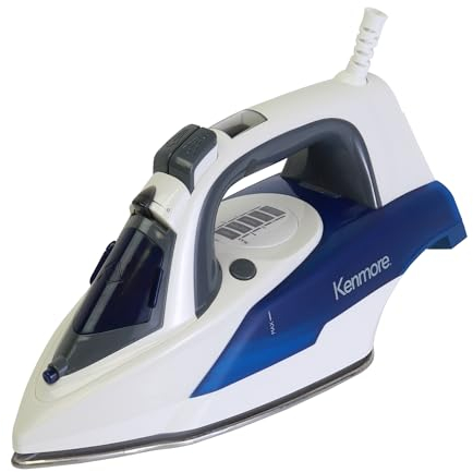 Kenmore Electric Steam Iron Advanced Clothes Steamer Fits on Ironing Board Handheld Steam Generator LED Display 9 Fabric Presets Stainless Steel Soleplate 310ml Water Tank Mini Travel Irons White