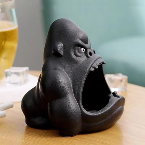FOWSEEK Aschenbecher aus Keramik, niedlicher Aschenbecher für drinnen und draußen, coole dekorative Gorilla-Aschenbecher für Unkraut-Zigarette, großer Aschenbecher für Terrasse, Heimbüro,