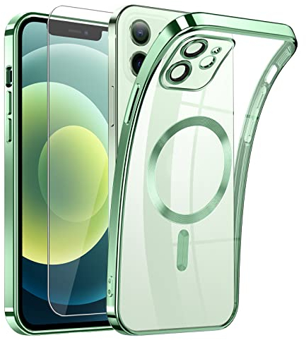Clear Magnetisch für iPhone 12 Mini Hülle mit MagSafe [Vollständiger Kameraschutz] [Original iPhone Äußere] Durchsichtig Silikon Case Dünn [Niemals Gelb] Handyhülle Anti Fingerabdruck Schutzhülle