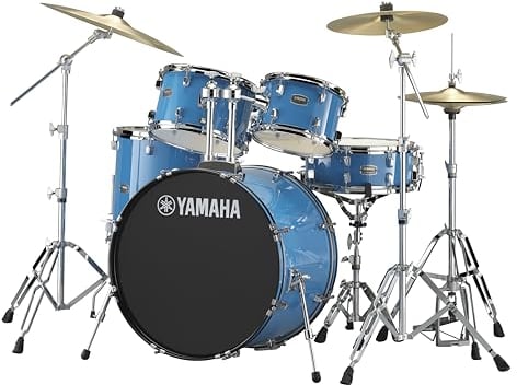 Yamaha Rydeen 5-teiliges Schlagzeug-Set mit 55,9 cm Bassdrum, Floor Tom, 2 Toms mit Kugelklemme und Holz Snare Drum, Himmelblau