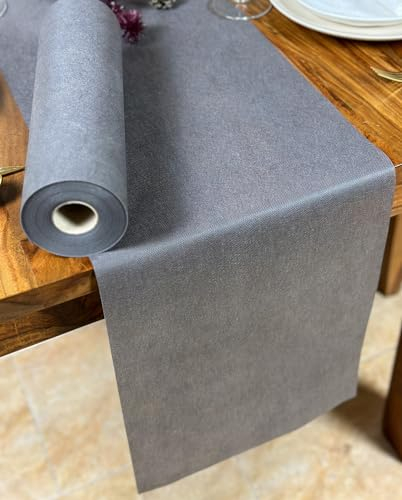 NATUARTE, Vlies Tischläufer Grau, Rolle von 25 Metern x 30 Zentimetern, Tischdekoration, Hochzeitsdekorationsstoff, Taufen, Kommunionen, Geburtstage, Bastelstoff, Farbe Grau