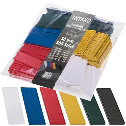 INTAKO Cuñas Plastico Para Cristales 30mm x 100mm x 2-6mm - 300 Piezas - Calzos Cristales - Cuñas de Plástico Niveladoras Suelo - Bloques de Acristalamiento PVC