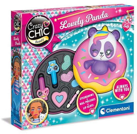 Clementoni 18821 Crazy Chic – Lovely Make Up: Panda, sicher und hypoallergen, Kosmetik-Set für Mädchen von 6 Jahren, Nagellack und Lidschatten, leicht mit Wasser abwaschbar, Mehrfarbig