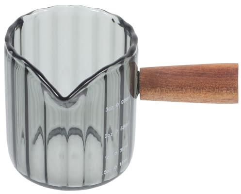 Amosfun MilchkäNnchen Klein Holzgriff, Messbecher Glas, Espresso Tassen Dickwandig, 90ml, Grau, Mini Milchkanne FüR Zuhause