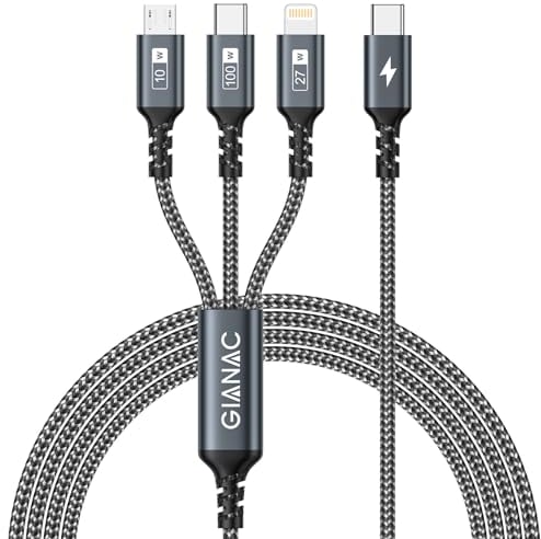 GIANAC 100W USB C auf Multi Kabel [1.2M] Schnellladekabel mit E-Mark Chip 3 in 1 Ladekabel [100W]+Micro[10W]+Lightning[27W] für Galaxy S23/iPad Pro, iPad Mini, MacBook Pro/Air/iPhone 15 14 13