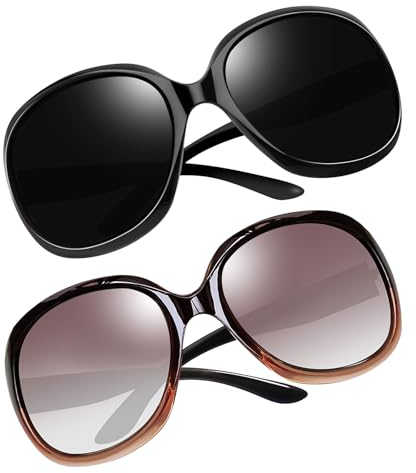 Joopin Übergroße Sonnenbrille Damen Polarisierte Braun Klassisch Große Sonnenbrille Schwarz Elegant Modern UV400 für Fahren und Reisen (Schwarz und Mode Braun)
