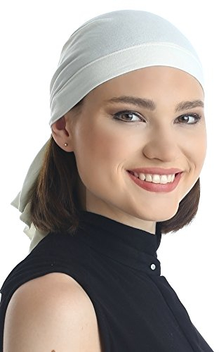 Deresina Headwear Deresina Bandana aus Bambus-Baumwolle, für Chemo, Haarausfall, Raffhalter, Cremefarben, One size