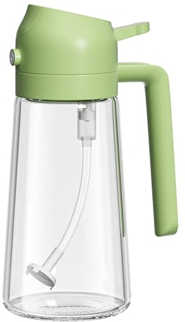 2 in 1 Oil Dispenser and Oil Sprayer for Kitchen Cooking, 470ml 2in1 Olive Oil Sprayer and Dispenser, Glass Oil dispenser Bottle Spray and Pour for Cooking, Air Fryer, BBQ, Salad, Baking (Green)
