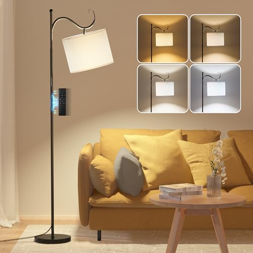 SIBRILLE Stehlampe Wohnzimmer, Stehlampe Dimmbar mit Fernbedienung, 4 Farbwechsel LED Deckenfluter Stofflampe Stufenlose Helligkeit Leselampe Vintage, Stehleuchte für Schlafzimmer Büro