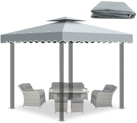 Toile pour Pergola 3x3m, Imperméable Toit de Rechange avec 2 Étages pour Pavillon/Tonnelle de Jardin, Anti-UV, 300D Polyester Tente Toit de Remplacement pour Extérieur
