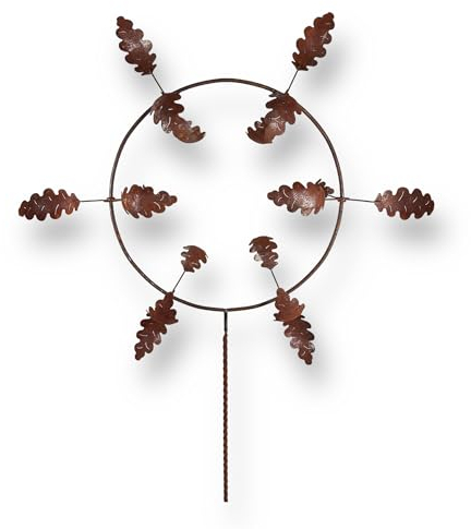 Crispe Home & Garden | Windspiel Gartenstecker Eichenlaub|Höhe 295 cm/Durchmesser Deko 120 cm| Deko Gartenstecker | Gartendekoration Metall | Hochwertig und langlebig