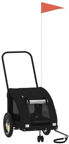 vidaXL Fahrradanhänger für Hunde, Hundeanhänger für Fahrrad, Anhänger für Katzen Haustiere, Hundefahrradanhänger Haustieranhänger, Schwarz Oxford-Gewebe Eisen