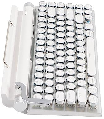 Fydun Typewriter Mechanical Keyboard 83 Keys Blue Switch 5.0 Support 3 Devices FN Master Retro Style Round Keycap, Professional Accessories (White)