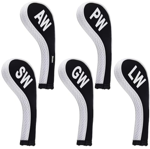 Andux 5Pack Golf Wedge Irons Club Head Covers NO. on both Sides Long Neck with Zipper MT/S18 (Black/white)