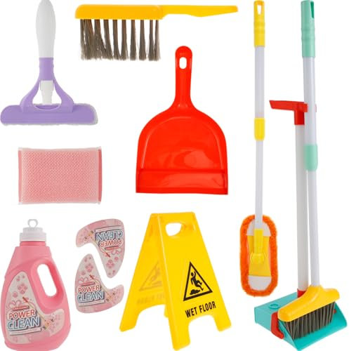 Kids 13 Pc Pretend Household Cleaning Toys - Toddler Cleaning Set With Adjustable Broom, Mop, Dustpan & More