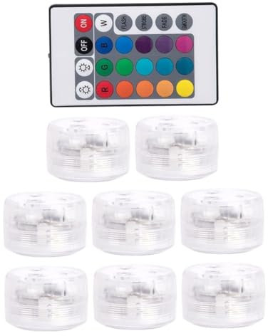 Milisten 8piezas Luces Led Sumergibles Impermeables Control Remoto Iluminación RGB para Piscinas Fuentes y Acuarios Efectos De Color Ajustables De Alta Transparencia