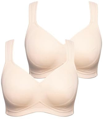 Ulla Popken Damen Mikrofaser-BH, 2er-Pack, Ohne Bügel, Vorgeformte Cups, Beige, 125D EU